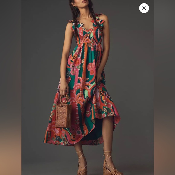 FARM Rio Dresses & Skirts - Anthropologie Farm Rio Pleated Palm Midi Dress